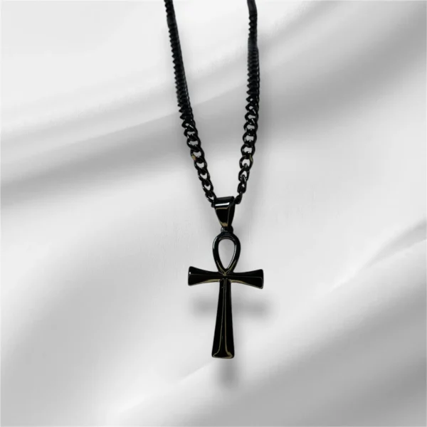 Black Stainless Steel Ankh Cross Necklace - Unisex